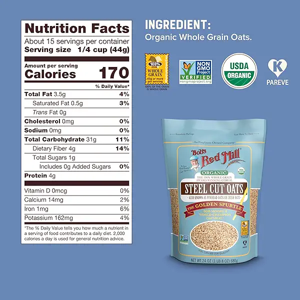 Bob's Red Mill Organic Steel Cut Oats, 24oz (Pack of 1) - Non GMO, Whole Grain, Vegan, Kosher 5