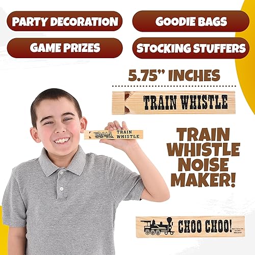 Miniatura 3 de Silbatos de tren de madera (paquete de 12) Silbato de tren de madera para niños, recuerdos de fiesta de tren, decoraciones temáticas de cumpleaños,