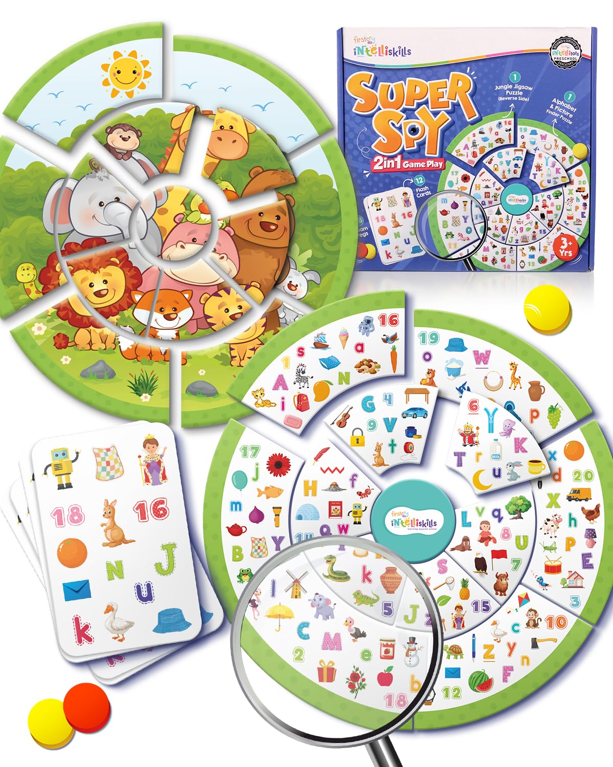 Intelliskills Premium 2-in-1 Activity Spy Toy Detective Board Game for Boys, Girls with Flashcards, 53 Pcs Pegs & Jungle Animals Puzzle|Educational Brain Game for Kids of 3+ Yrs|Best Gift for Children (B0CVS2MDFR) Amazon Price History, Amazon Price Tracker