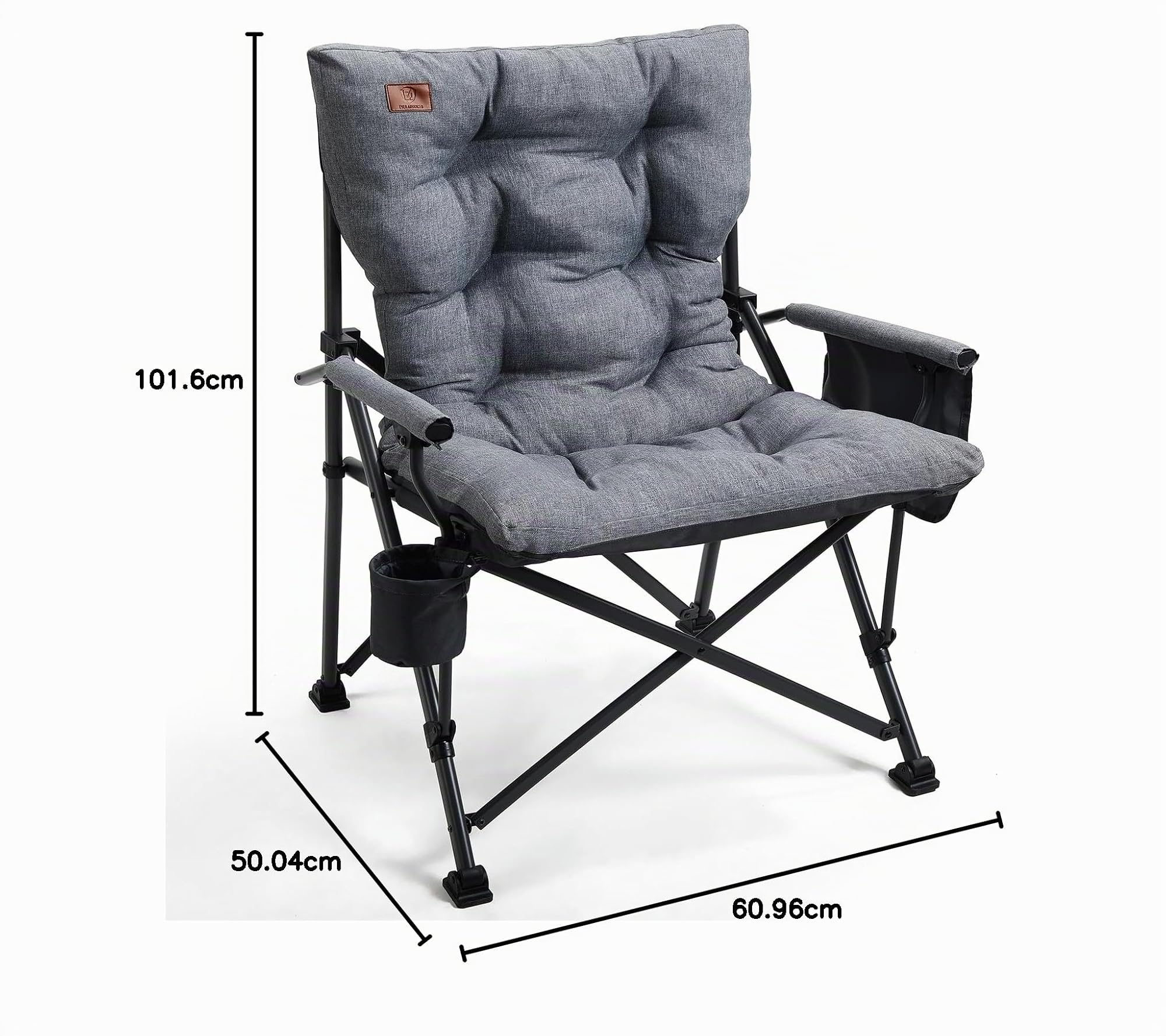 EVER ADVANCED Chaise Camping Pliable XL Assise rembourrée, 230kg | Chaise pliante largeur d'assise 62 cm avec poche latérale, porte-gobelet, surdimensionnée pour camping, extérieur, gris