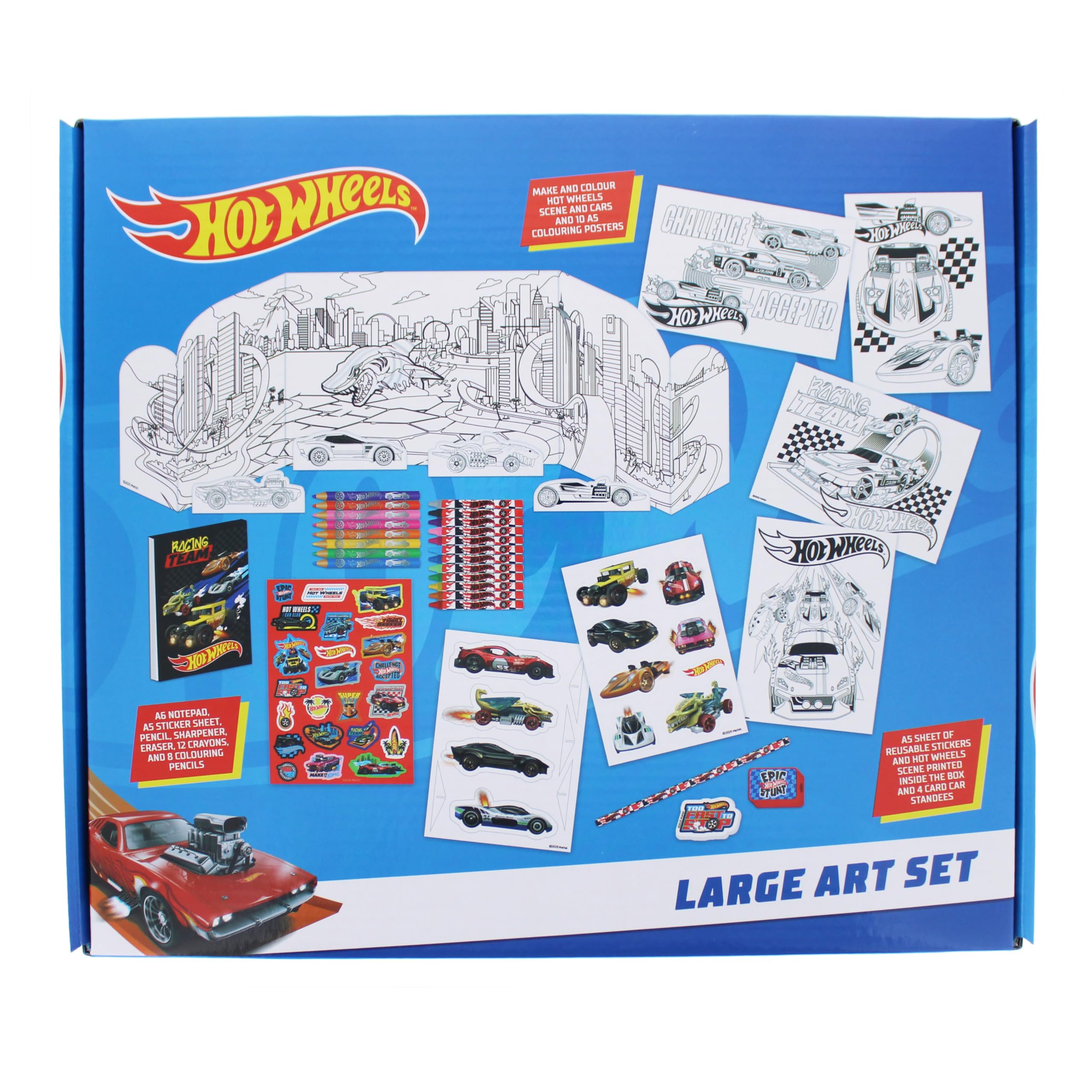 Blueprint Collections Hot Wheels Large Art Set | Colouring & Craft Kit for Kids | Includes Posters  Stickers  Crayons  Pencils & More | Creative Activity Set | Hot Wheels Stationery & Gifts