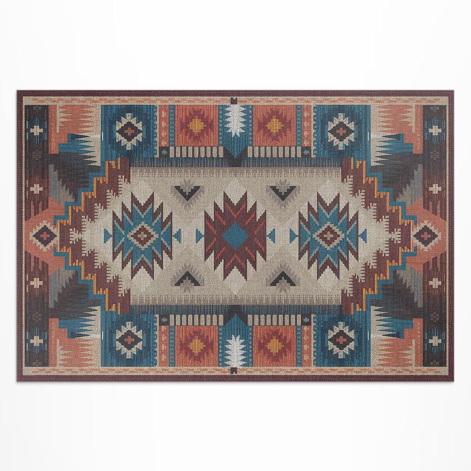 Tapis en vinyle 140x210 cm rectangle imperméable au motif aztèque pour la déco extérieure