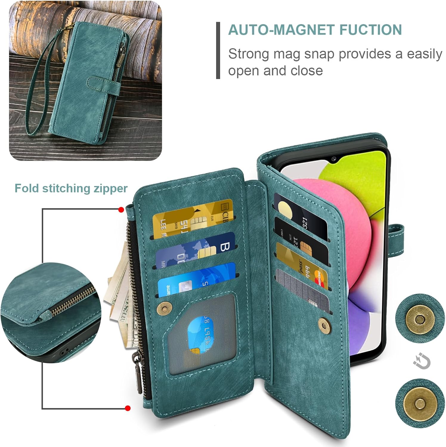 Asuwish Phone Case for Samsung Galaxy A03s US Version 5G 2022 Wallet Cover and Tempered Glass Screen Protector Leather Flip Credit Card Holder Stand Cell Ao3s A 03s SM-A037U SM A037U Women Men Blue