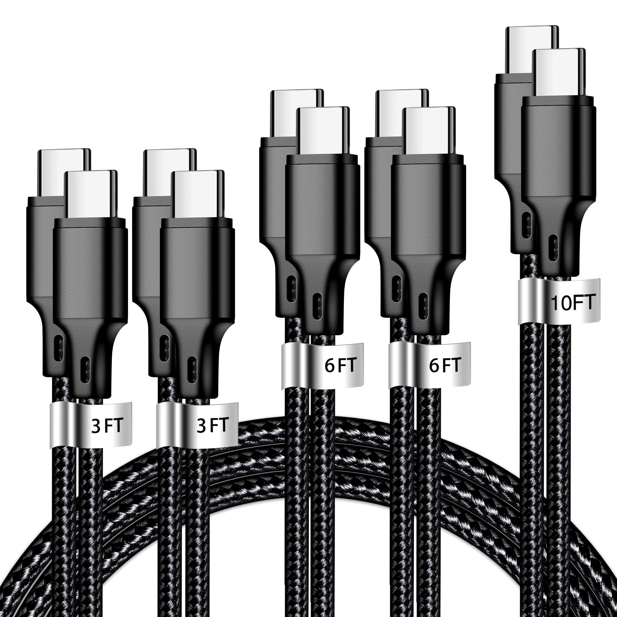 USB C to USB C Charger Cable, 5 Pack [3/3/6/6/10ft] Type C Fast Charging Cord High Data & Transfer Wire Compatible for iPhone 17/16/15 Plus/Pro Max iPad Pro Air Ps5 Controller Samsung Galaxy(Black)