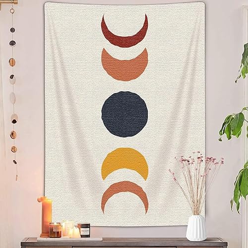 JAWO Tapiz vertical bohemio de fase lunar, tapiz estético abstracto vintage de arco iris para colgar en la pared para dormitorio, decoración moderna