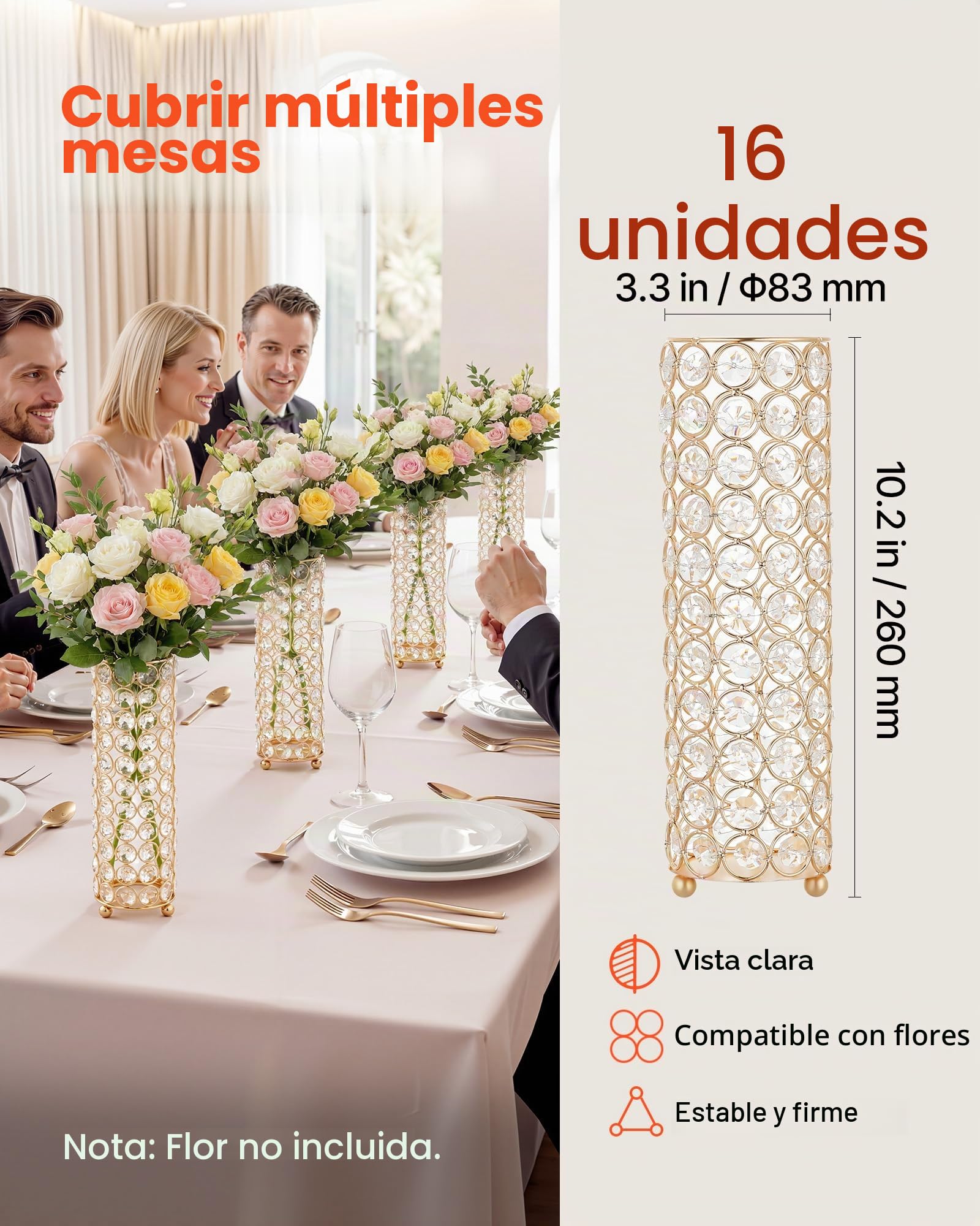 VEVOR Jarrones Decorativos, Paquete de 16 Piezas, Floreros Cilíndricos de Cristal, Altura de 26 cm, Centros de Mesa para Boda, Diseño Moderno, Decoración para Banquete Ceremonia Fiesta Recepción Hogar