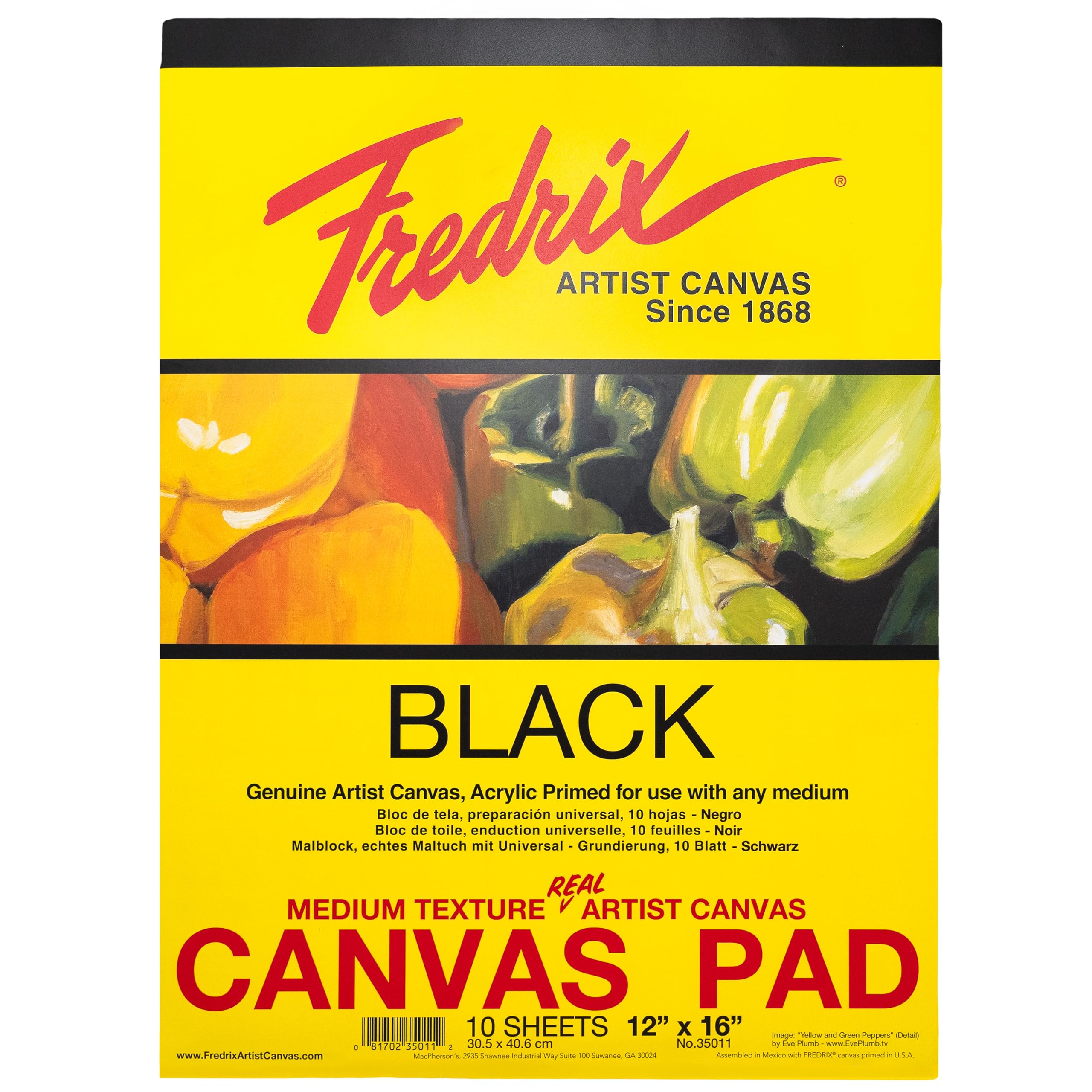 Fredrix Tara Materials 12x16 Black Canvas Pad 10 Sheets, 12 x 16 Inches
