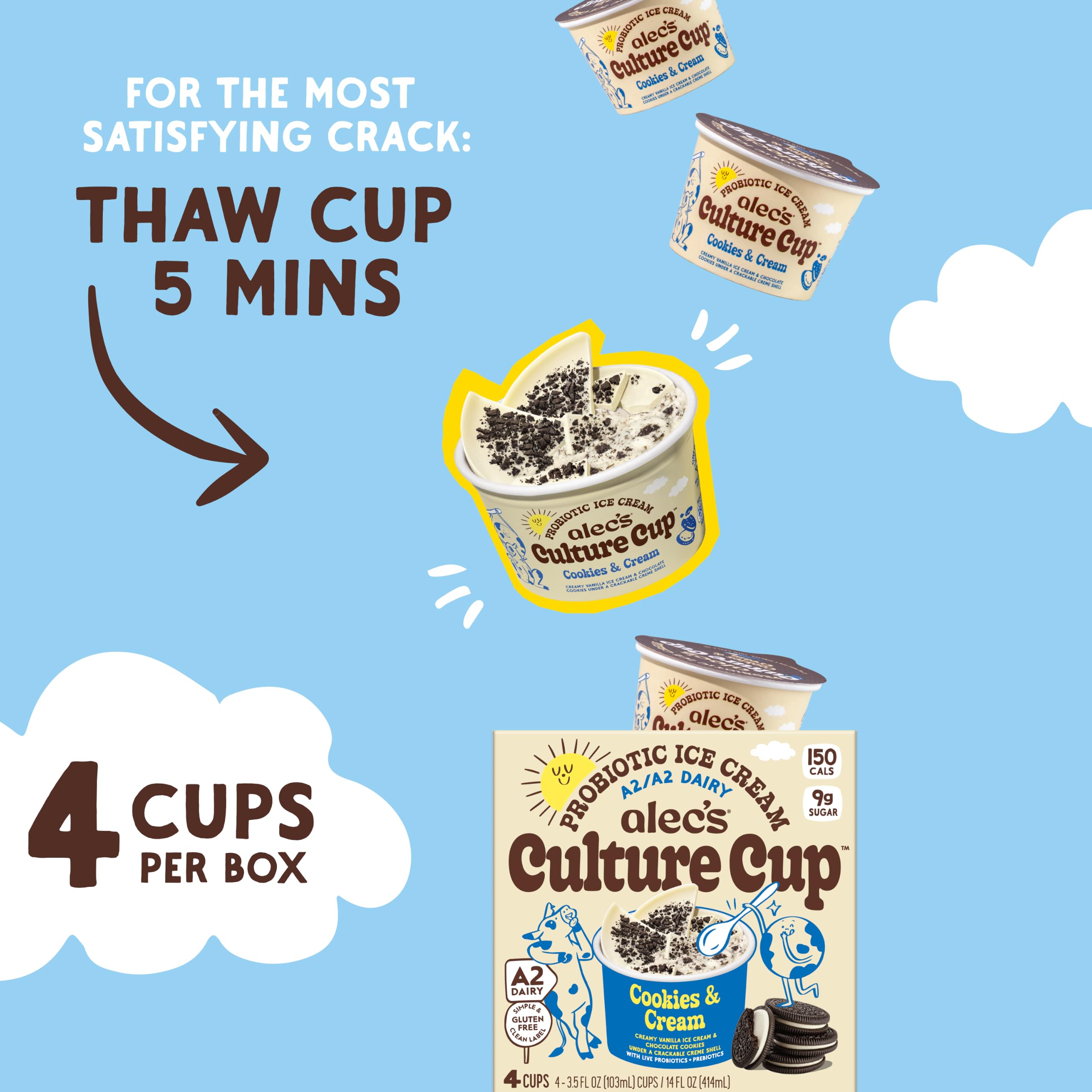Alec's Culture Cup Cookies and Cream Probiotic Ice Cream, 4 Count
