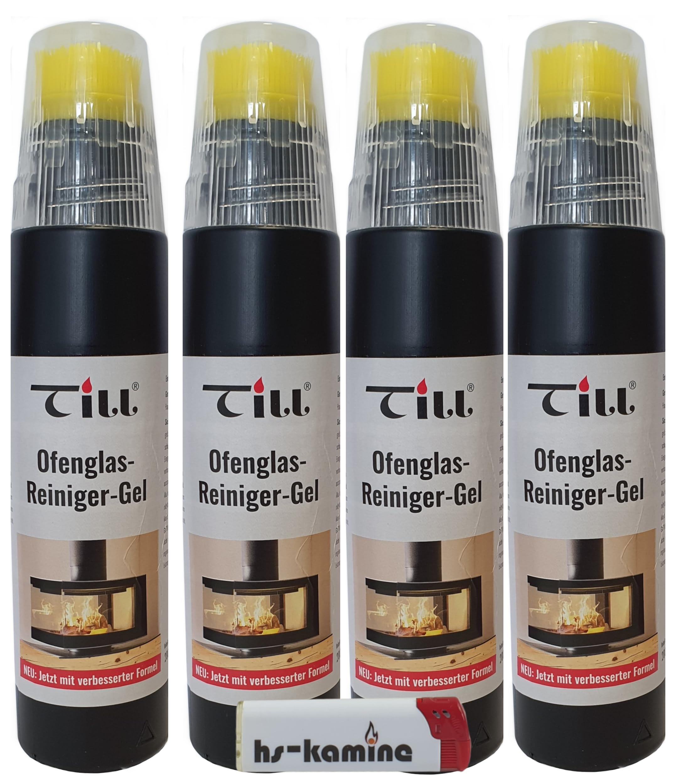 ** Set** Till Kaminglas Reiniger 4 Flaschen a. 200ml Gel mit Bürste