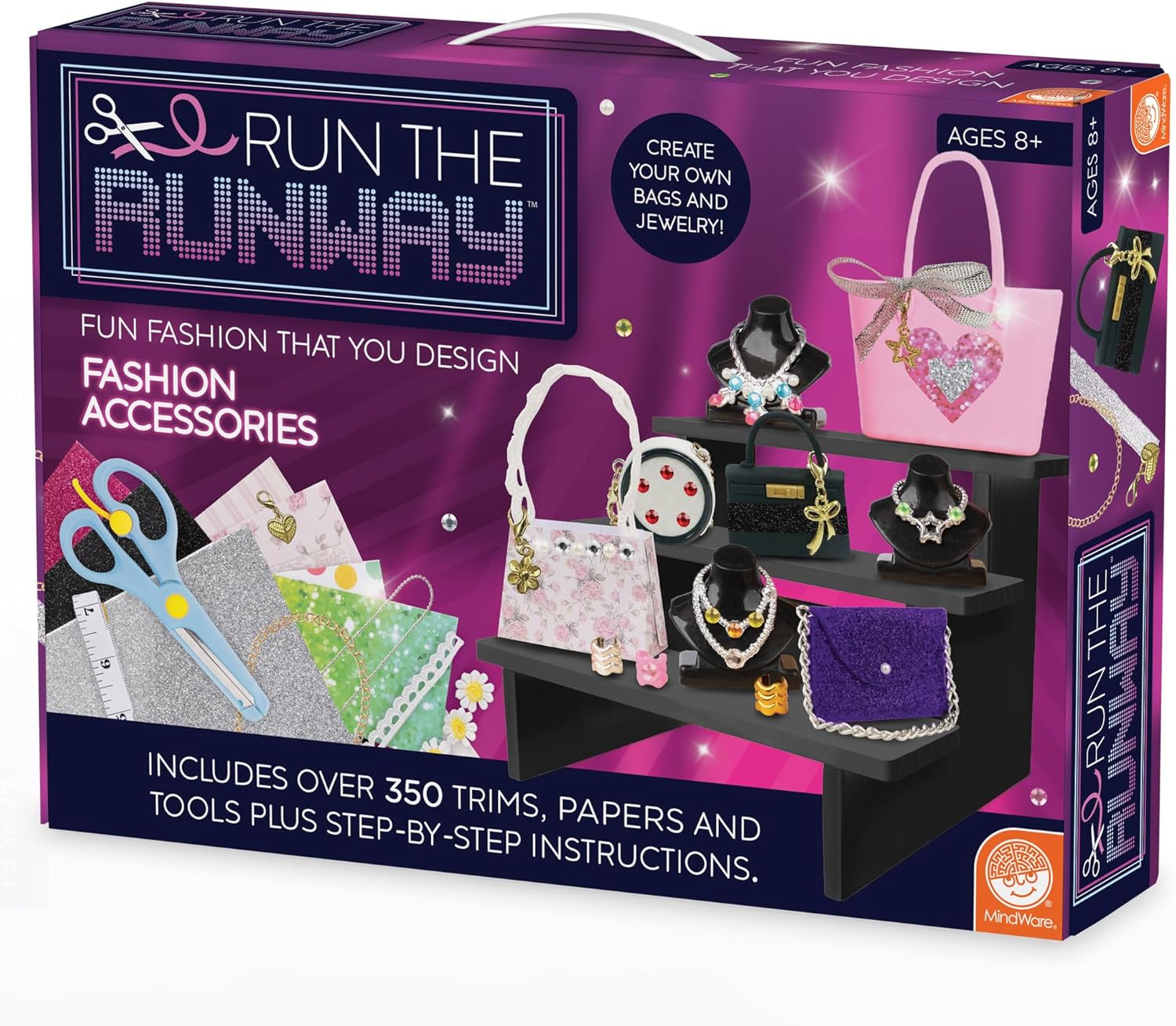 MindWare Fashion Designer Kits Ages 8+ - Run The Runway DIY Craft Kit for Girls - Creative Learning Activity for Kids - Design Bags & Jewelry