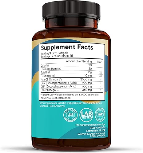 Miniatura 6 de NEW AGE Omega 3 Fish Oil 2500mg Supplement Immune & Health Support  Promotes Joint, Eye & Skin Health - Non GMO - EPA, DHA Fatty Acids Gluten Free
