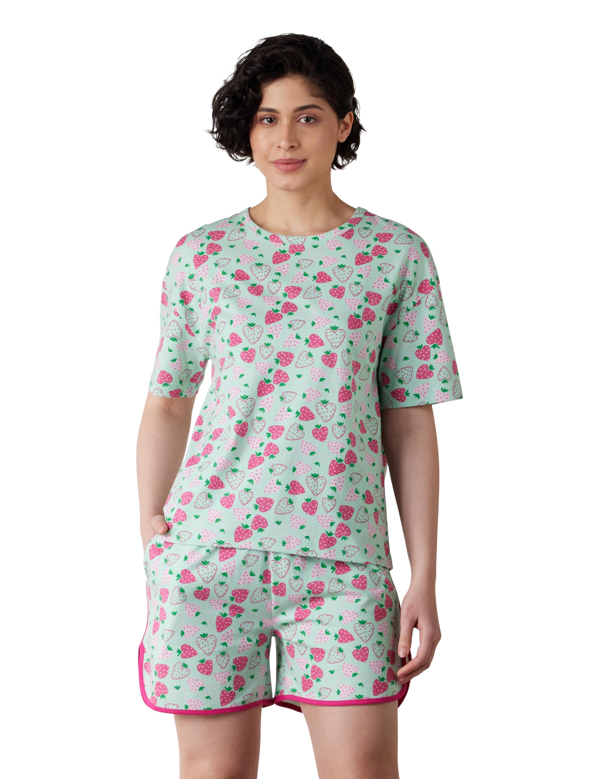 amazon brand - symbol Women Night Suit Set | 100% Cotton T-Shirt & Shorts Set (Available in Plus Sizes)-picture-45