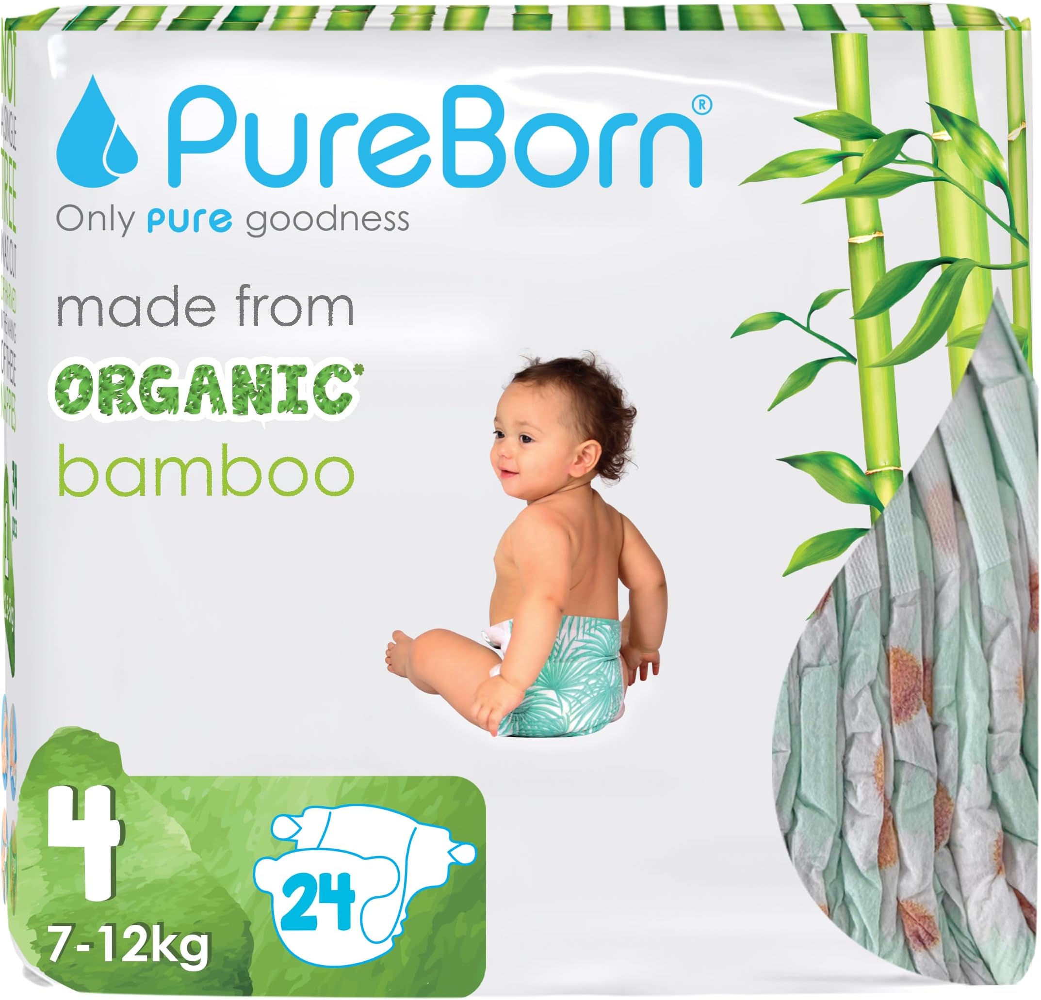Pureborn Diapers Single Pack - Size 4, 7 - 12 Kg, 24 Count