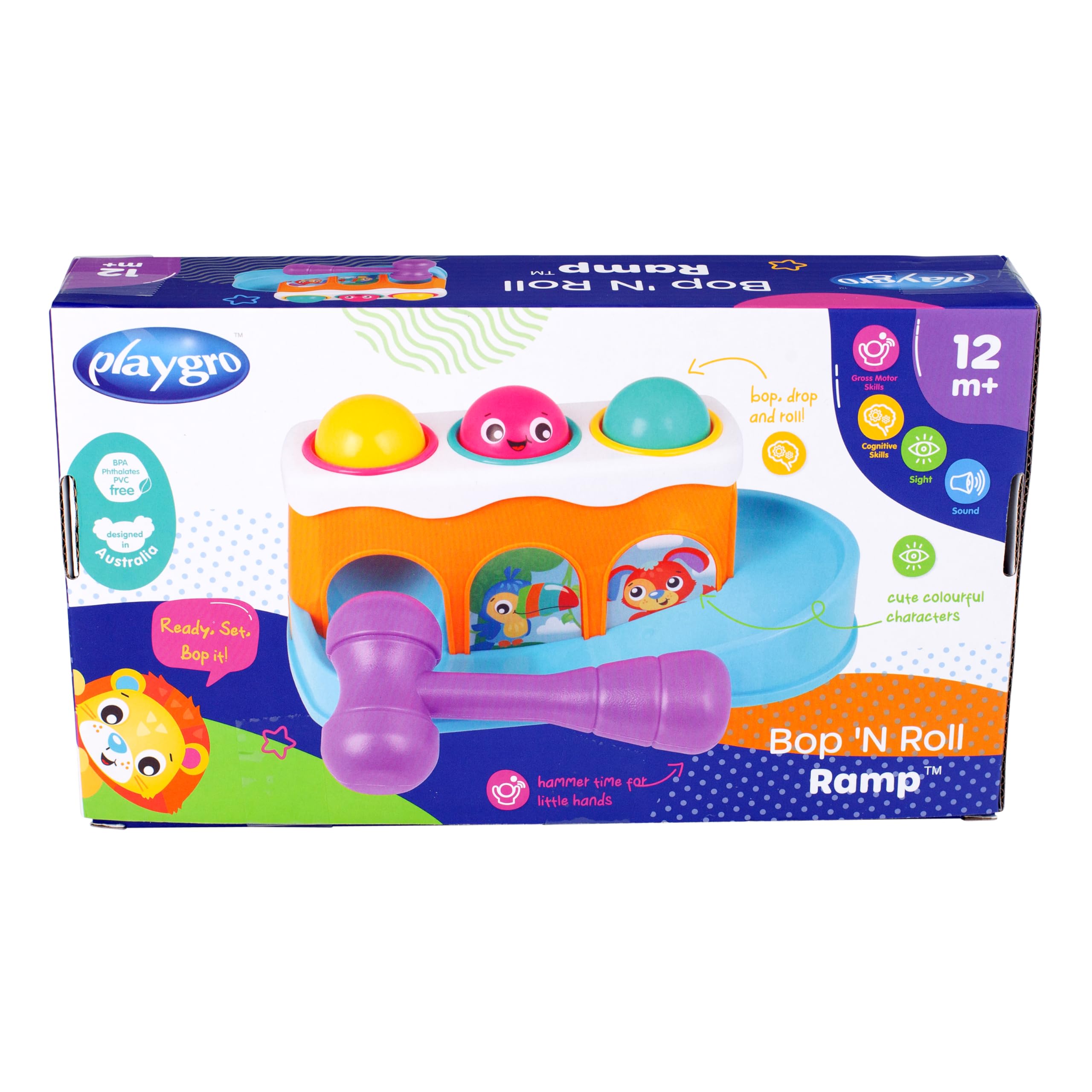 Playgro Bop 'N Roll Ramp, Banc à marteler, Jouet éducatif, Cadeau 12 Mois+
