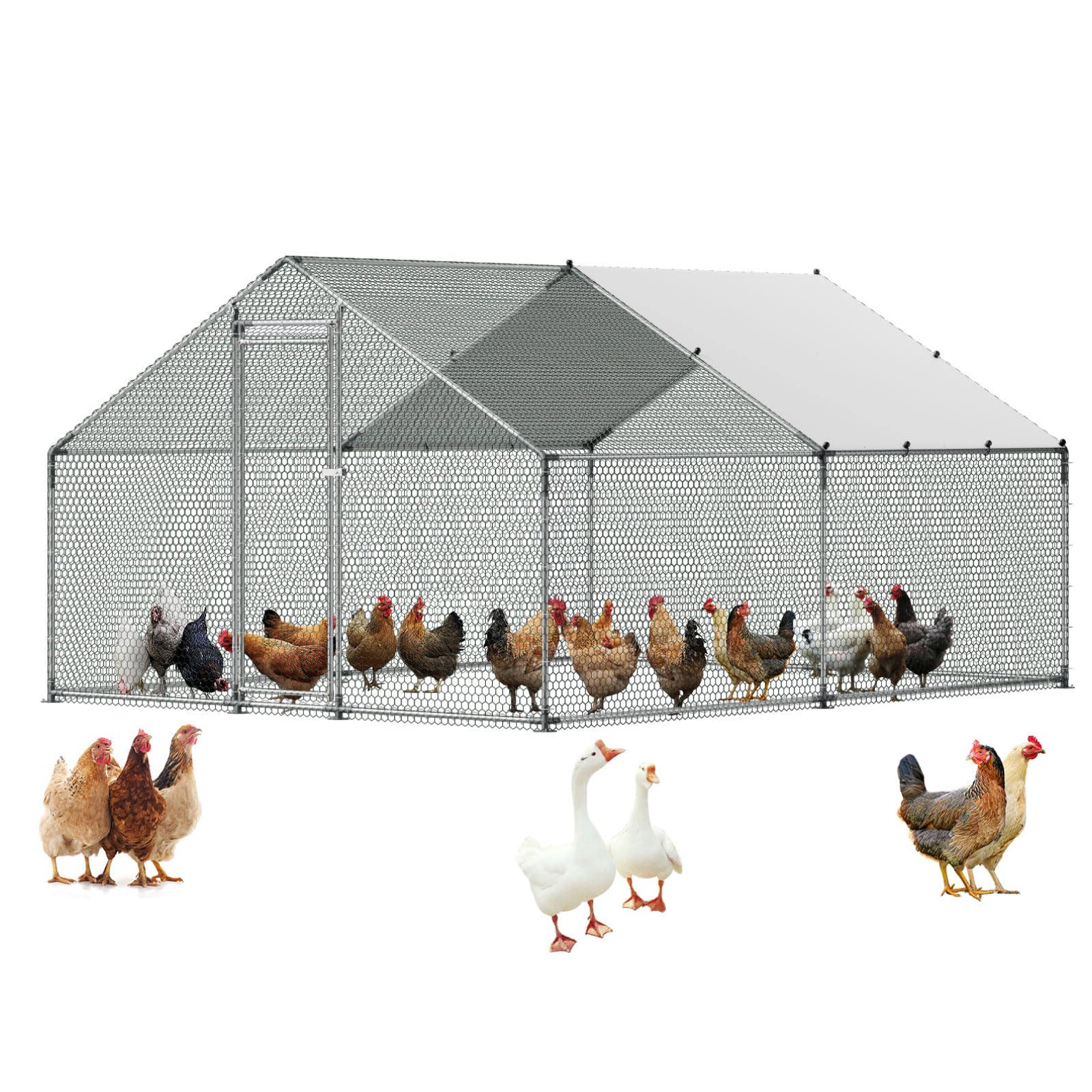 VEVOR Large Metal Chicken Coop, 9.8x13.1x6.5 ft Walk in Chicken Runs for Yards with Cover, Hen House Enclosure with Security Lock, Outdoor Duck Rabbit Pens Poultry Cage for Backyard, Farm, Yard