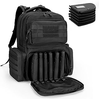 DSLEAF Tactical Pistol Backpack with 6 Pistol Cases, Gun Range Backpack with 10x Magazine Slots for Shooting and Hunting