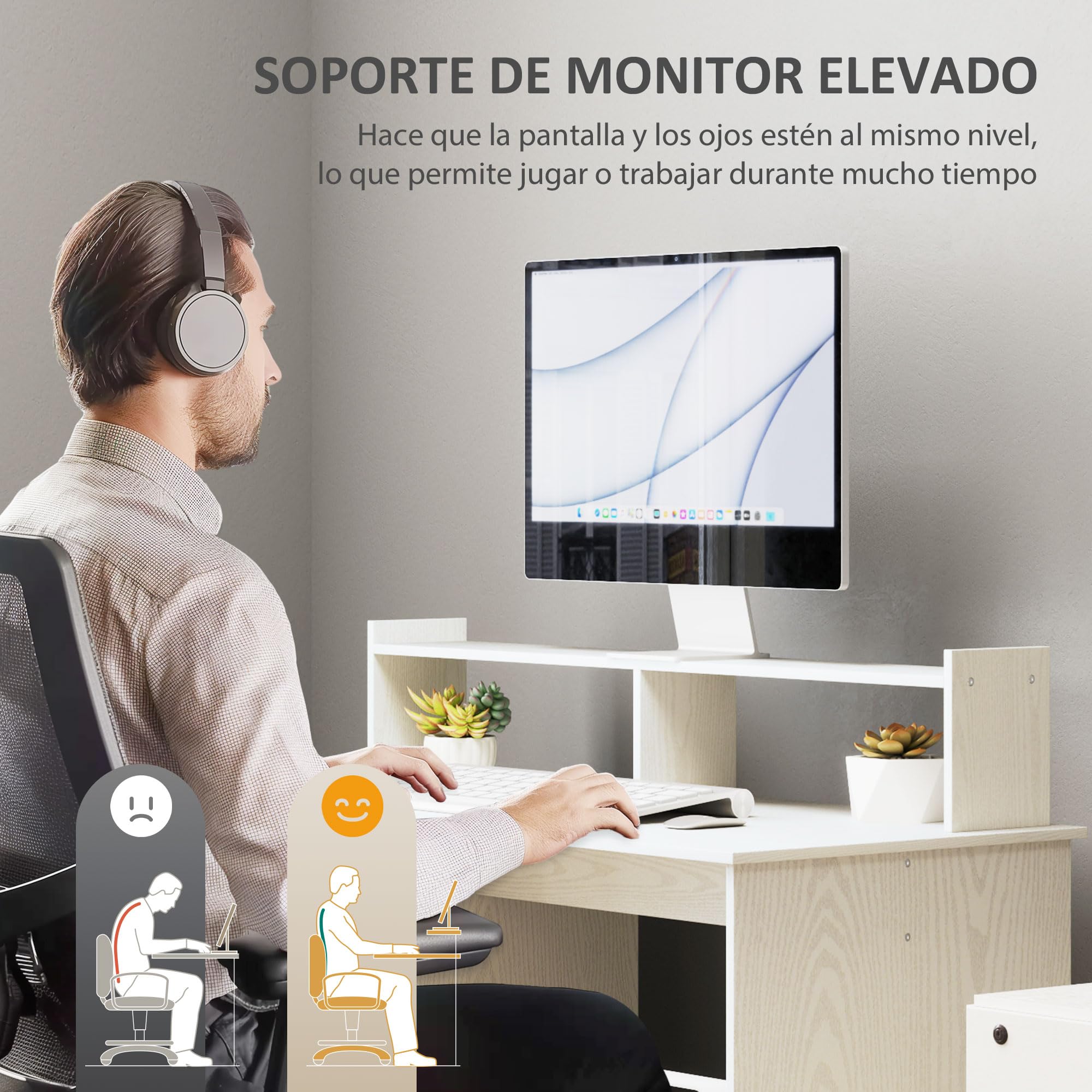 HOMCOM Escritorio con Estantería Moderno con Puerta 108x50x94 cm Crema | Compartimentos Abiertos, Soporte para Monitor, Mesa para Estudio, Dormitorio, Hogar, Oficina