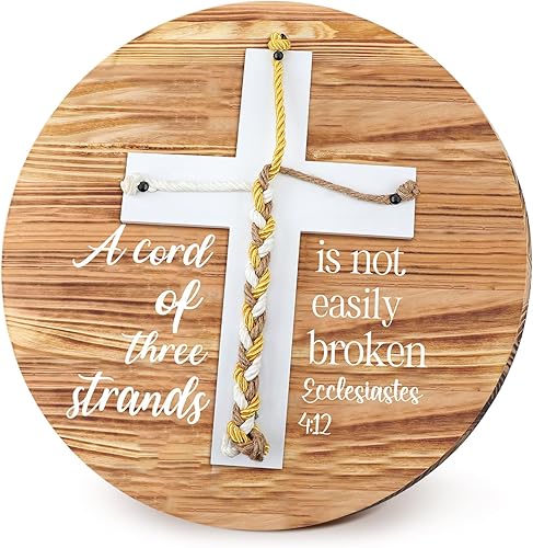 Beeveer Letrero de boda con texto en inglés "A Cord of Three Strands", letrero de ceremonia de unidad de boda, 18 x 18 pulgadas, cruz de madera con