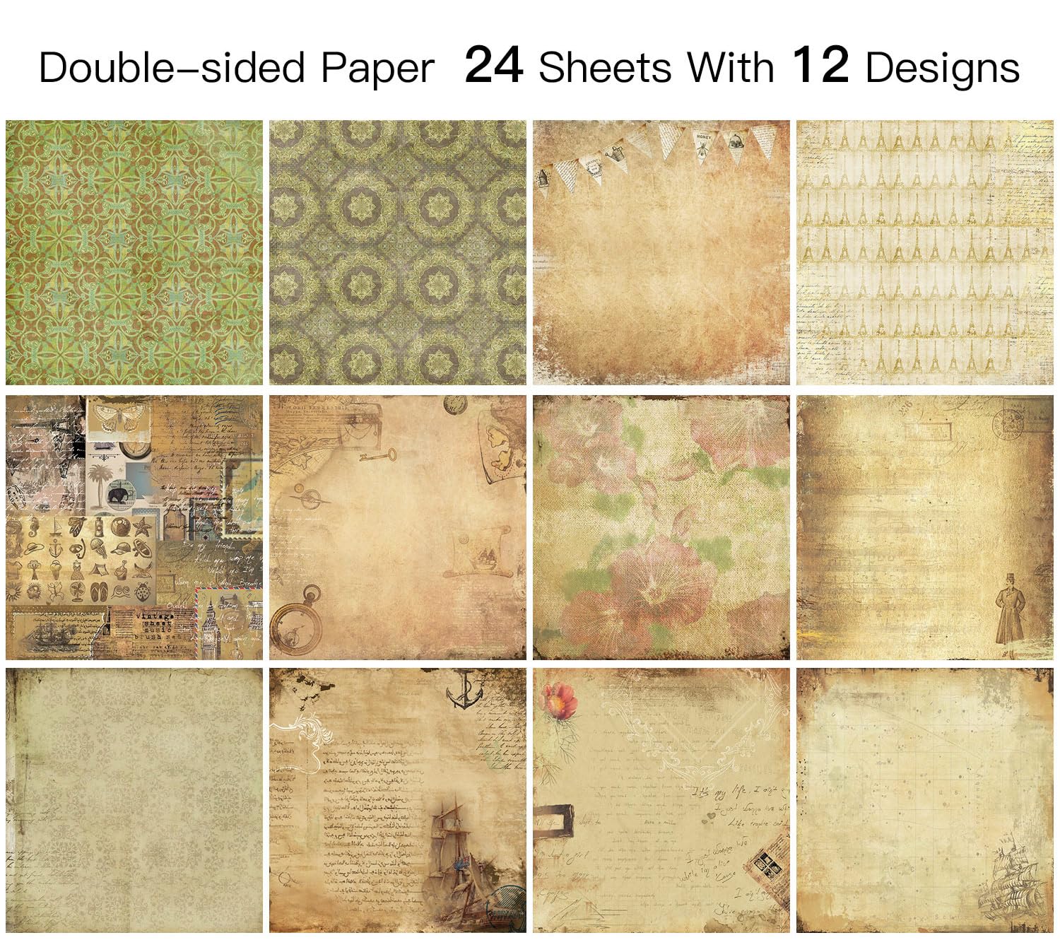 Papier pour scrapbooking, Papier cartonné 12x12, 24 feuilles de papier