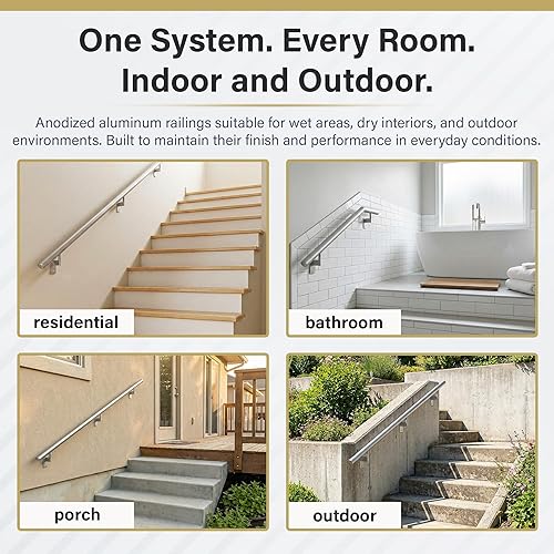 Miniatura 7 de Promenaid Kit de pasamanos empotrados de 18 pies, color plateado, pasamanos completos para interiores y exteriores para escaleras, barandilla