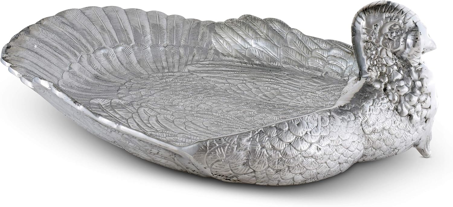 Arthur Court Designs Aluminum Metal Thanksgiving Turkey Large Heavy Serving Tray/Platter - Full Turkey Tray - Holiday Platter 24 inch x 18 inch x 7.5 inch