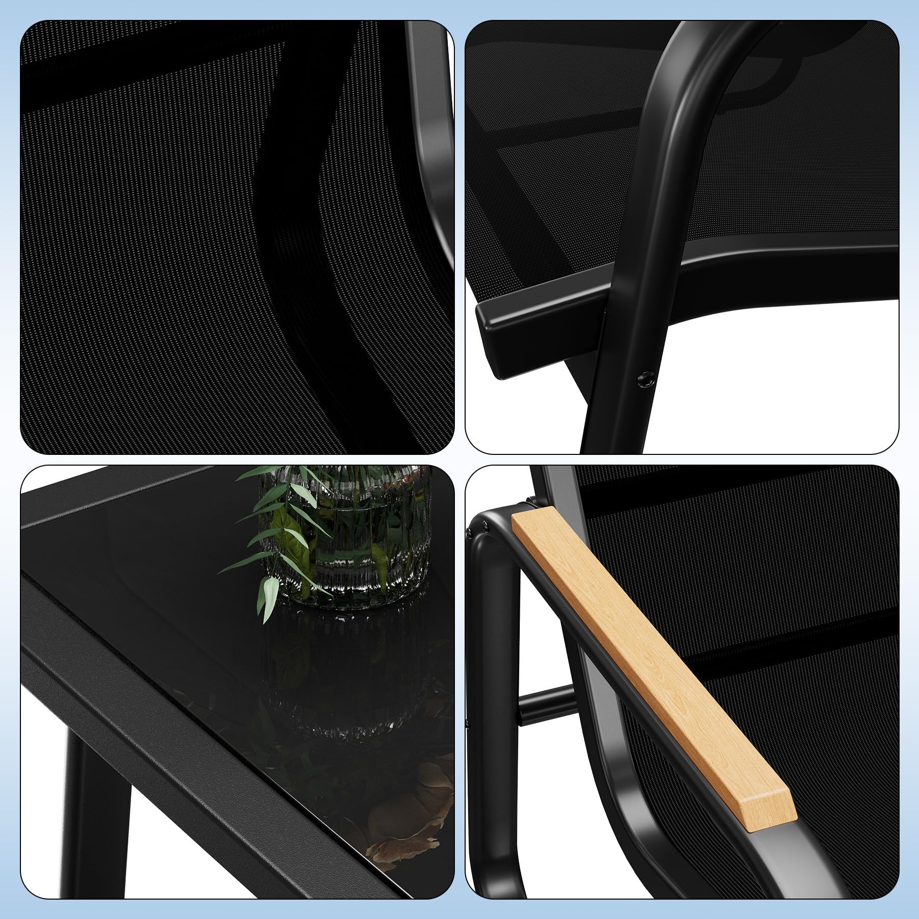 4 Teiliges Outdoor Gartenmöbel Set, Sofa, 2 Sessel & Glastisch Langlebig | Aus Stahl ,Wetterfestes Von Balkonmöbel,Für Garten, Balkon Oder Terrasse,Einfache Montage