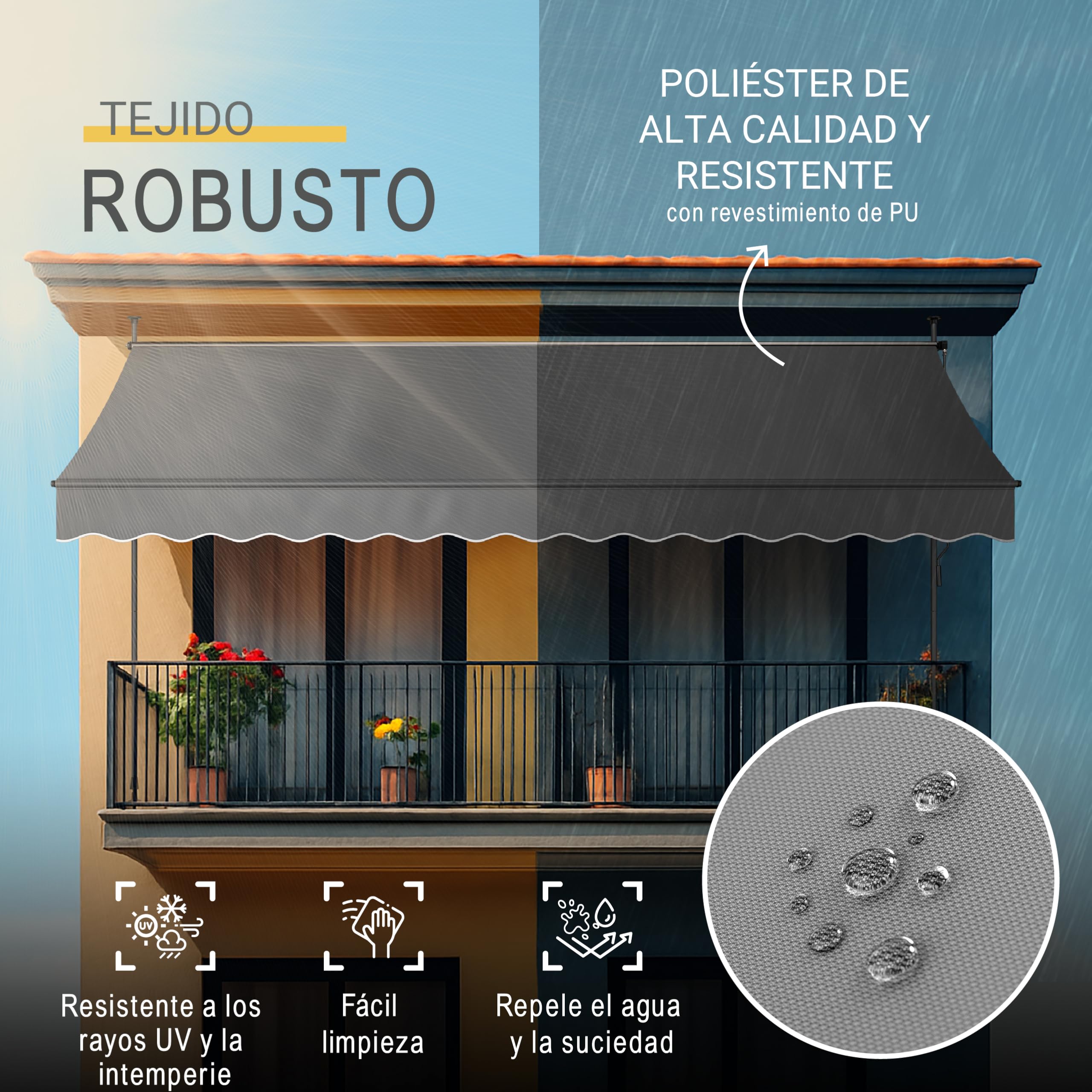 Sol Royal Toldo de Pinza sin Taladrar con Manivela Resistente a Rayos UV | 1,5m de ancho antracita protección solar balcón terraza de pie para pinzar marquesina enrollable agujeros parasol BM3