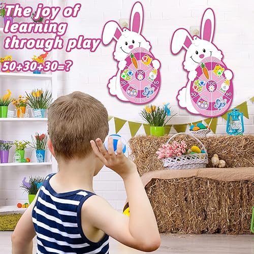 Miniatura 4 de chiazllta Juego de 2 piezas de relleno de cesta de Pascua para niños, juego de mesa de dardos de conejo de Pascua para niños, recuerdo de fiesta