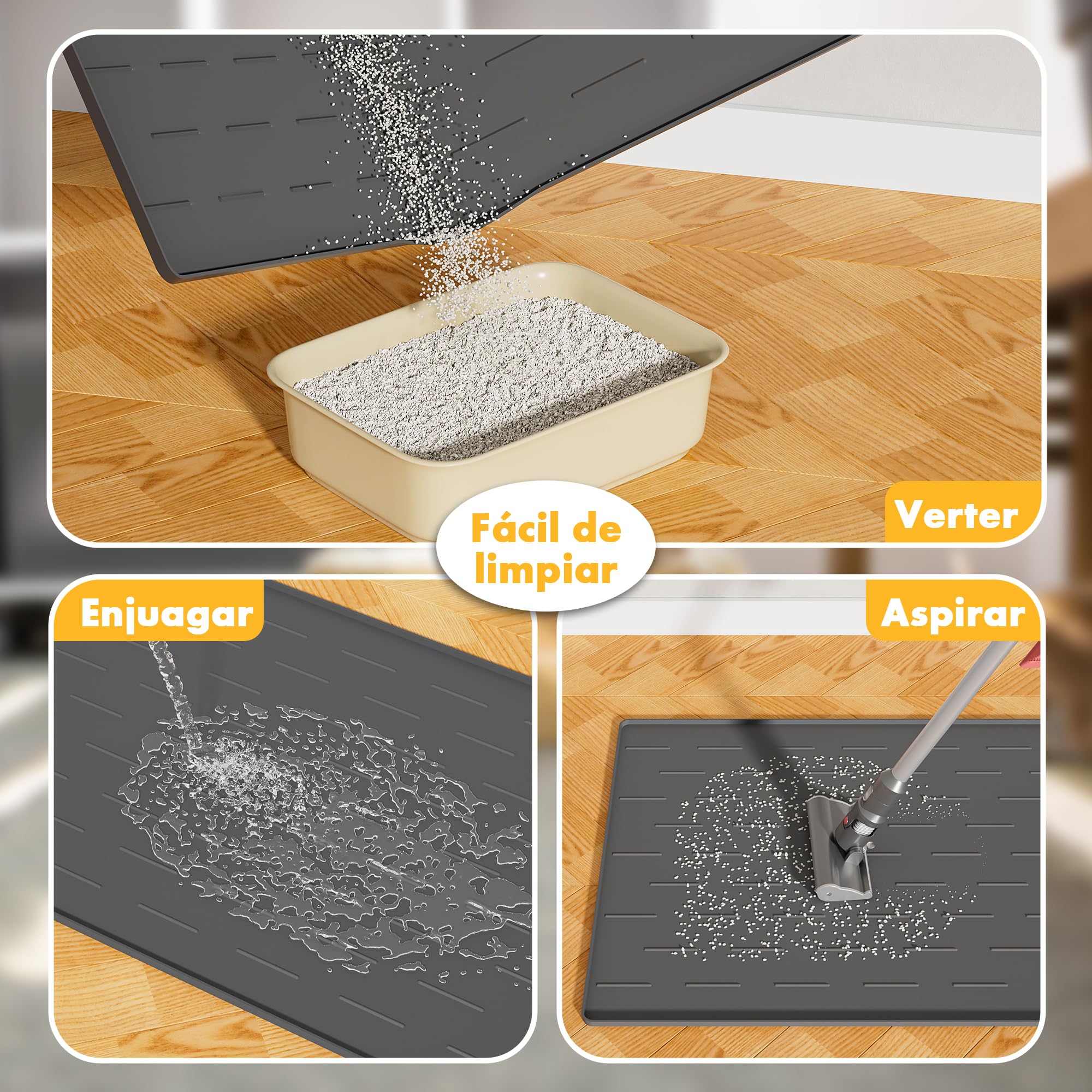 Pieviev Alfombra Gatos Arenero Silicona, 86 x 56 cm Alfombrilla Arenero, Tapete Areia Gatos Grande, Impermeable y Antideslizante Cat Litter Mat, Gris Oscuro