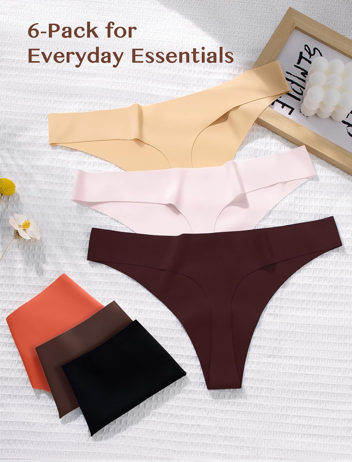 ANSUKOO Seamless Thongs for Women 6 Pack,No Show Underwear,Comfortable Ladies Panties Underpants,Invisible Gym Workout Undies - Image 6