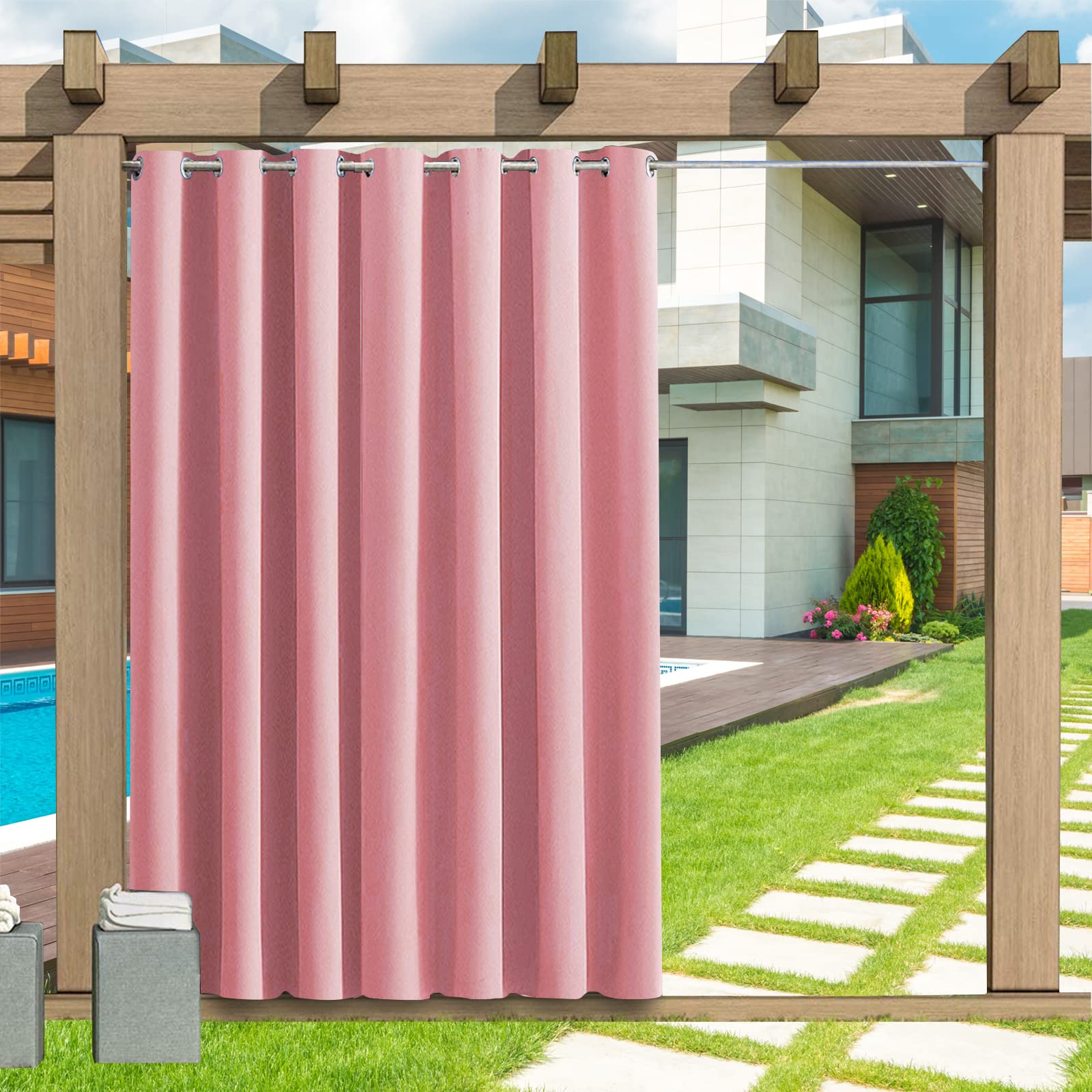 Outdoor Curtains, Outdoor Curtain with Eyelets 1 Panel, 24 Colors Outdoor Curtains Waterproof Sun Shade Patio Curtain, Privacy Screen Sun Shade Curtain for Balcony Patio Porch Pergola, B177xH213CM — image 1