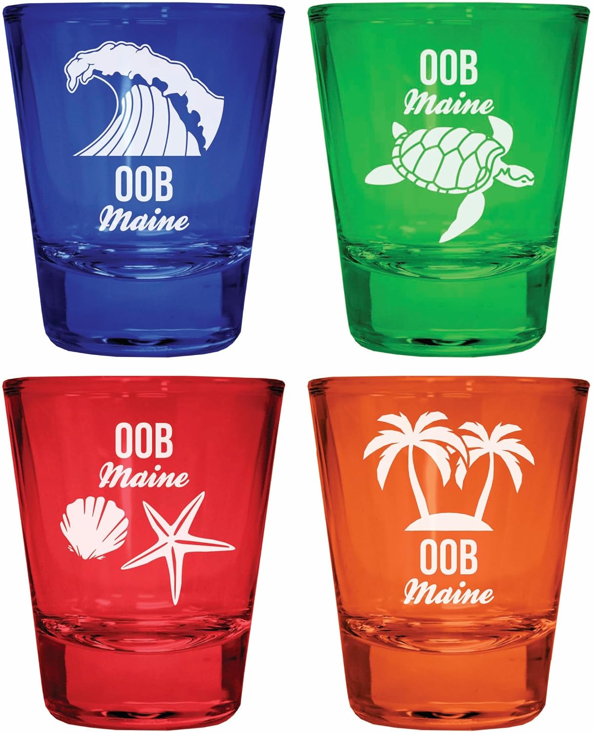 Juego de 4 Vasos de Vidrio Grabados Multicolor - Recuerdo de Playa