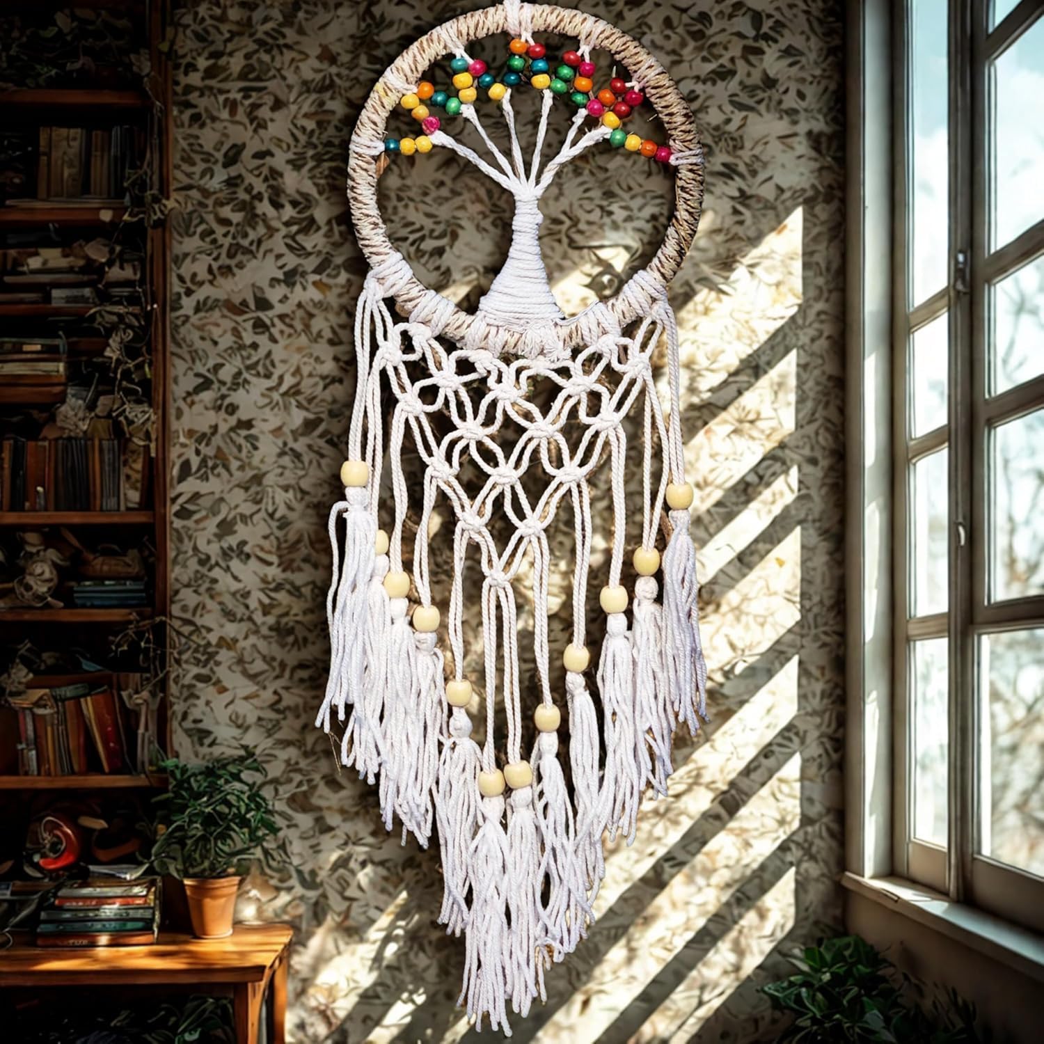 KAAB Tree Dreamcatcher - Handcrafted Wall Hanging Decor for Positive Energy and Peaceful Dreams Set of 1(Multi Beads) Size - 14/40 cm (8 cm/22 cm)-image-2