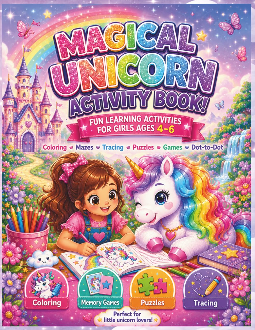 Magical Unicorn Activity Book: Coloring, Tracing, Mazes, Puzzles, Dot-to-Dot & More Fun Activities for Girls Ages 4–6