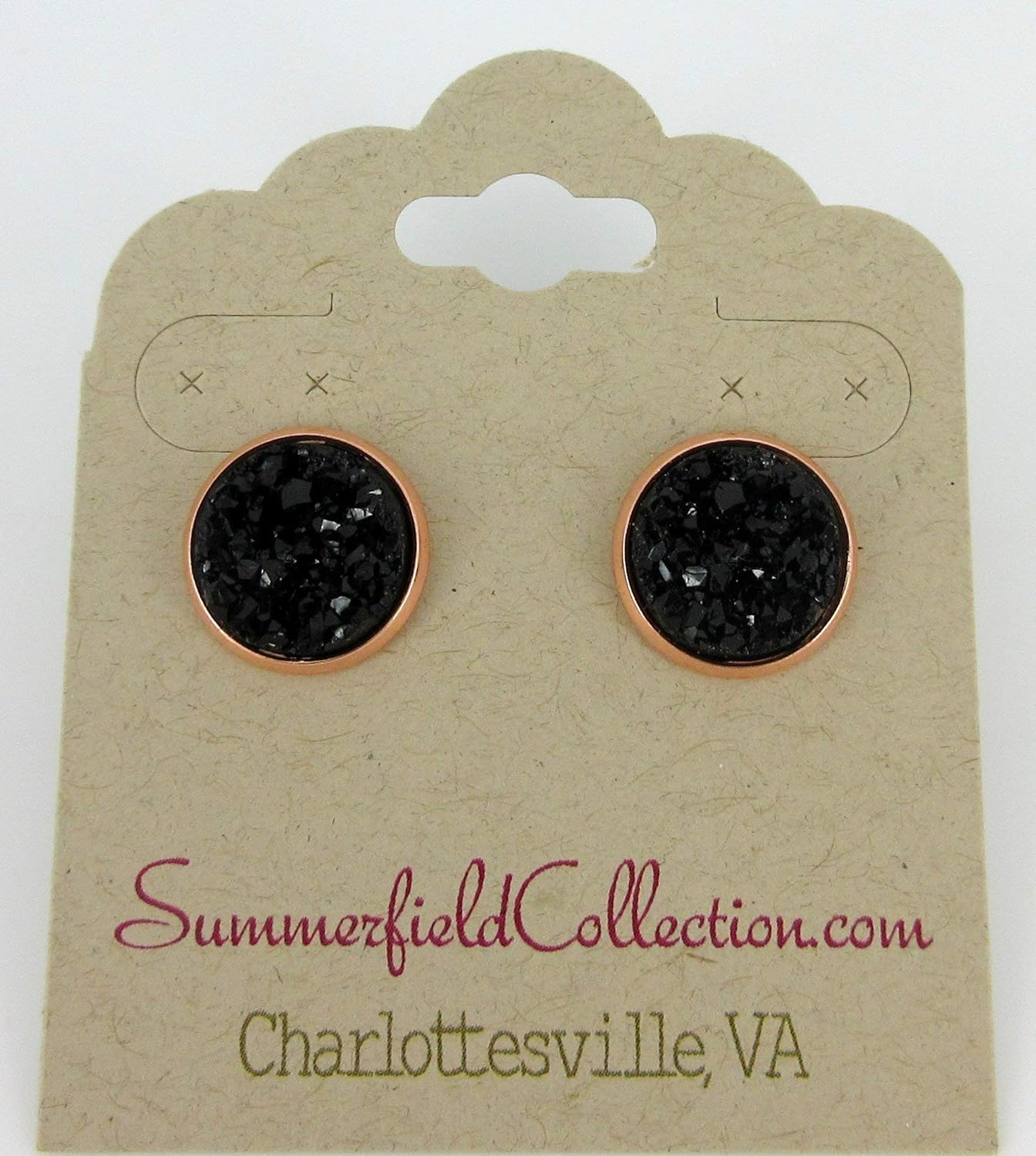 Rose Gold-tone Faux Druzy Stone Stud Earrings 12mm - Image 7