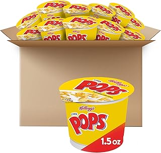 Kellogg's Corn Pops Cold Breakfast Cereal Cups, 8 Vitamins and Minerals, Kids Snacks, Original (12 Cups)