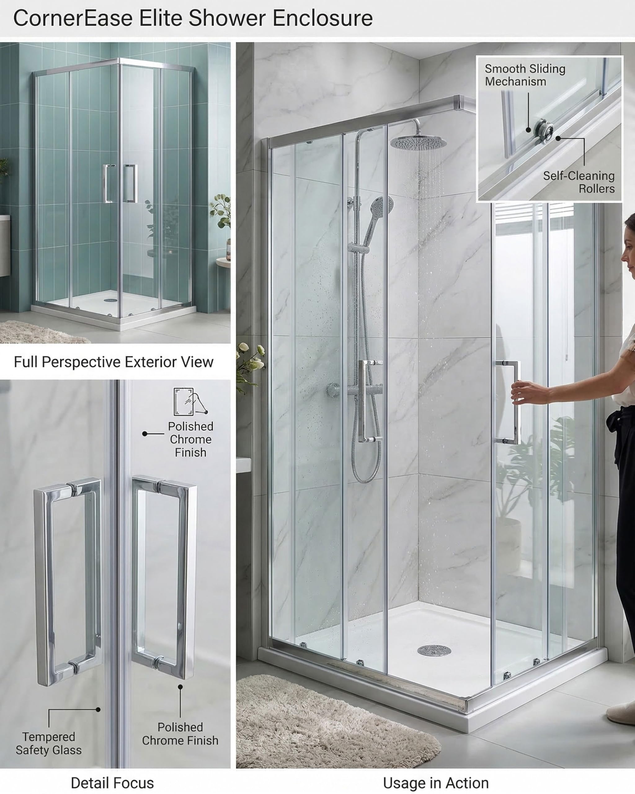 DocciaSì® - Box Doccia Angolare 70x90 cm con Porte Scorrevoli e Vetro Temperato Trasparente da 6 mm, Profili in Alluminio Cromato e Maniglia in Acciaio Inox dal Design Moderno e Funzionale