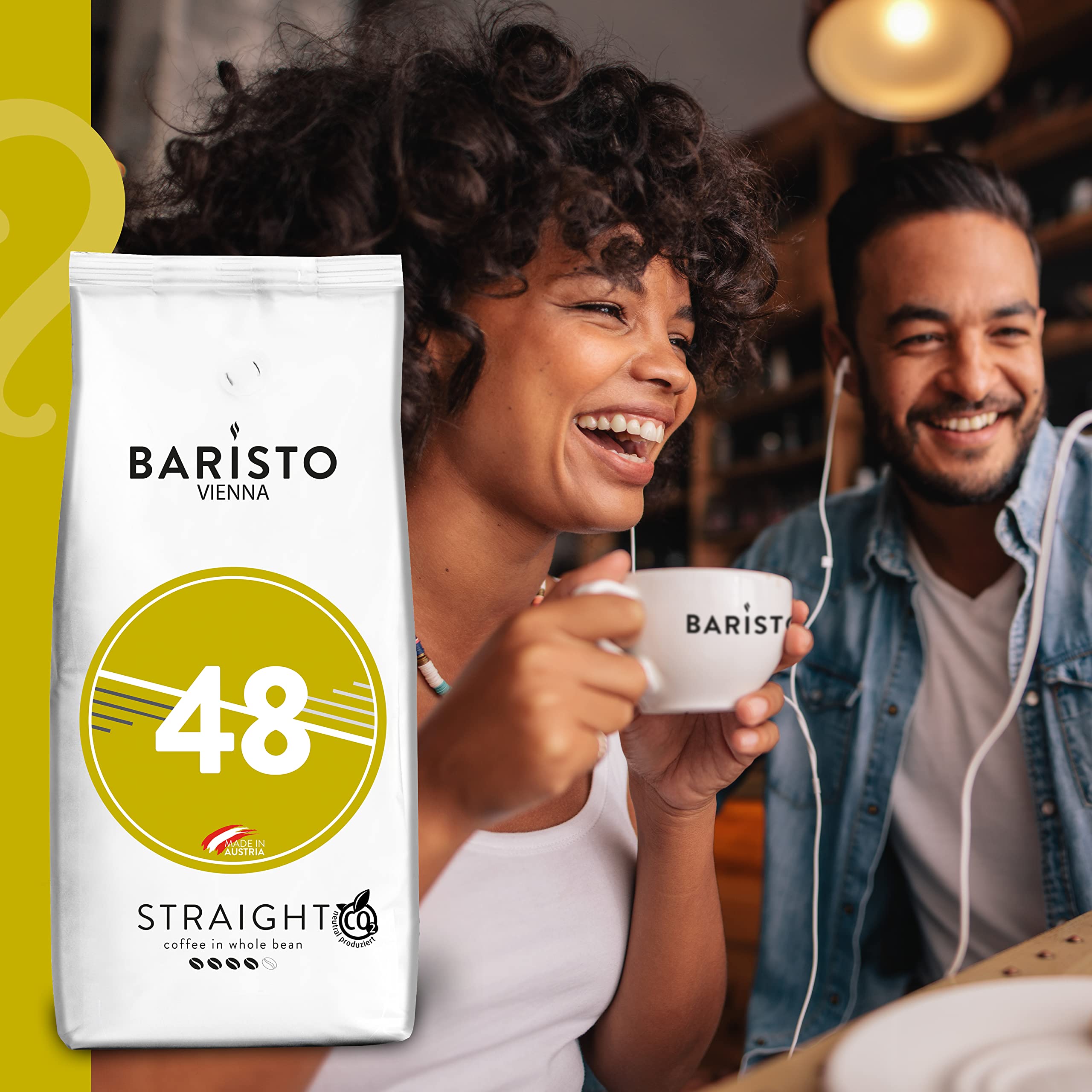 Baristo STRAIGHT 48° - Miscela armoniosa, ricca di aromi - arrosto sostenibile in Austria - chicchi di caffè interi, 8 x 1000 g