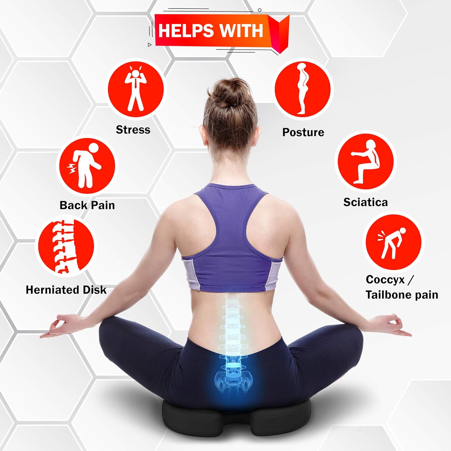 Free Shipping Offer FORTEM Chair Cushion, Seat Cushion for Office Chair, Car Seat Cushion, Coccyx Orthopedic Pillow, Desk Chair Memory Foam Sitting Pillow, Washable Cover