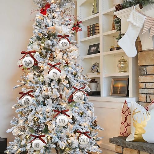 Miniatura 7 de Adornos de Navidad  Juego de 12 bombillas blancas inastillables adornadas con lazos a cuadros  Decoración rústica de árbol de Navidad para