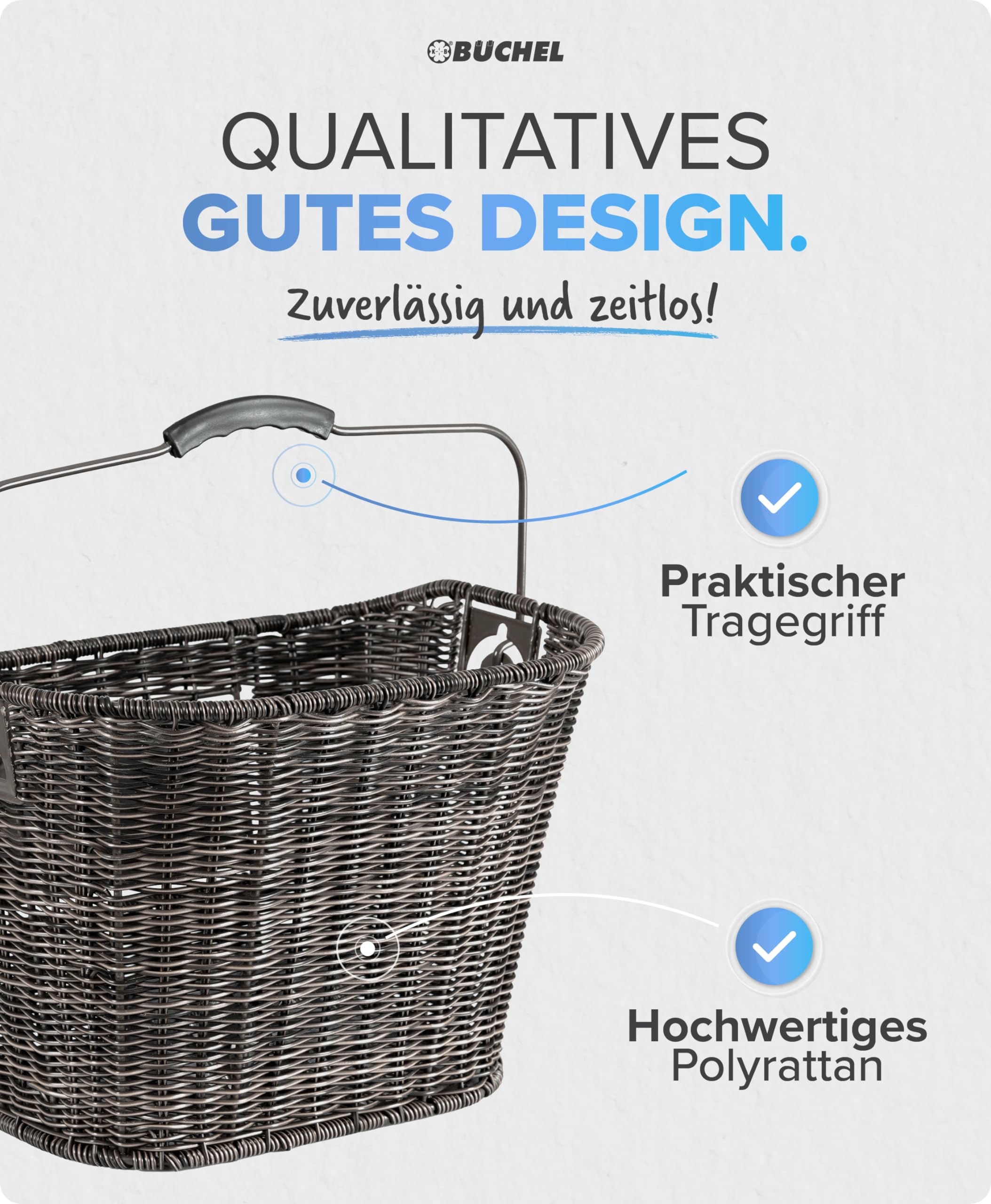 Büchel Fahrradkorb Vorne aus Polyrattan I mit innovativer Schnell-klick Halterung I Fahrrad Korb für vorne 35x26x25 cm I Fahrradkorb Lenker, lenkerkorb Fahrrad