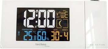 Technoline WT 537 Projektionswecker WT537 Funkwecker mit Projektion, sowie Temperatur - und Luftfeuchteanzeige, wei, 16.5 x 5.6 x 7.5 cm