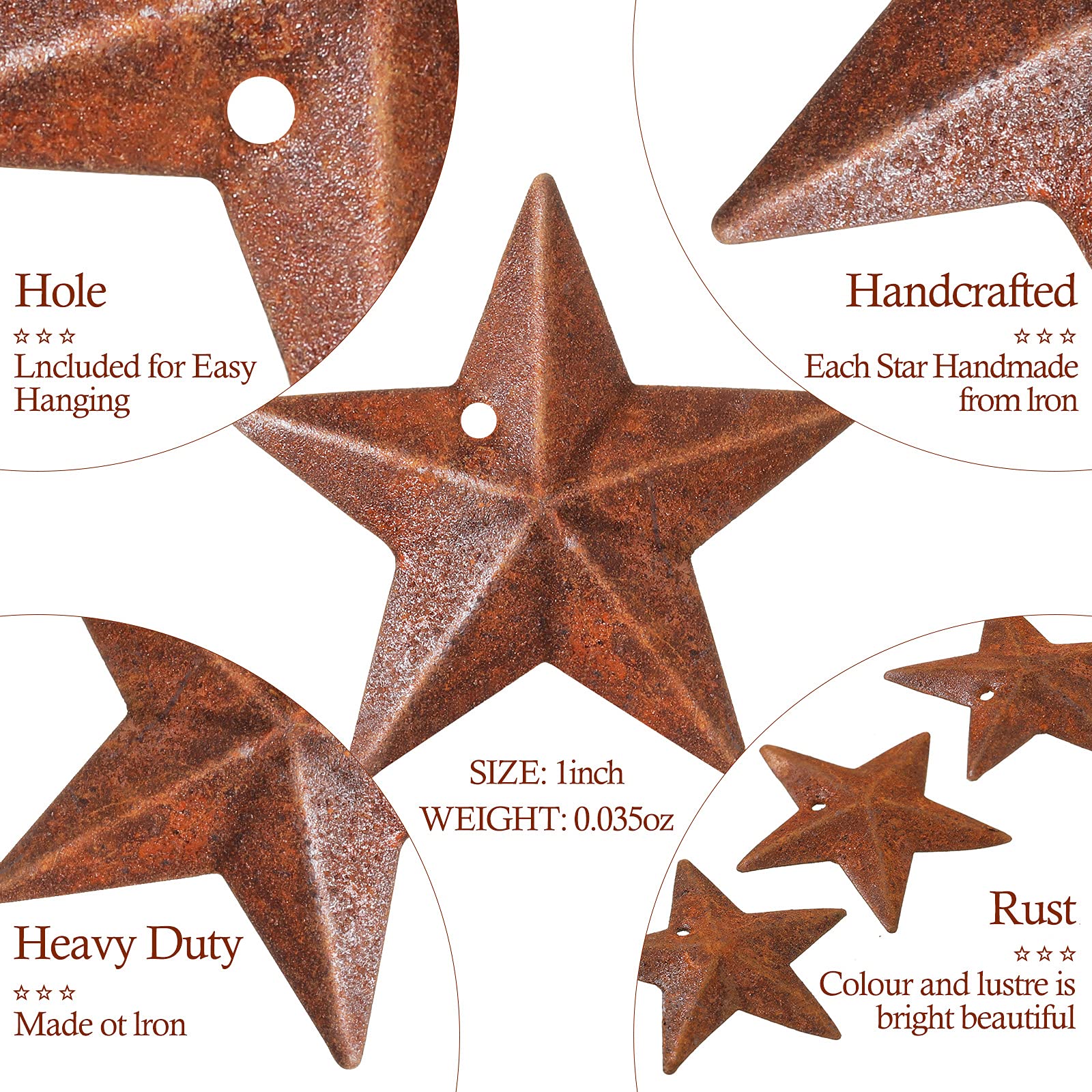 Mini estrellas de metal para manualidades con agujeros de 1.18 pulgadas de metal oxidado estrella de granero para Halloween, Navidad, decoración de pared de puerta de casa de campo vintage 2