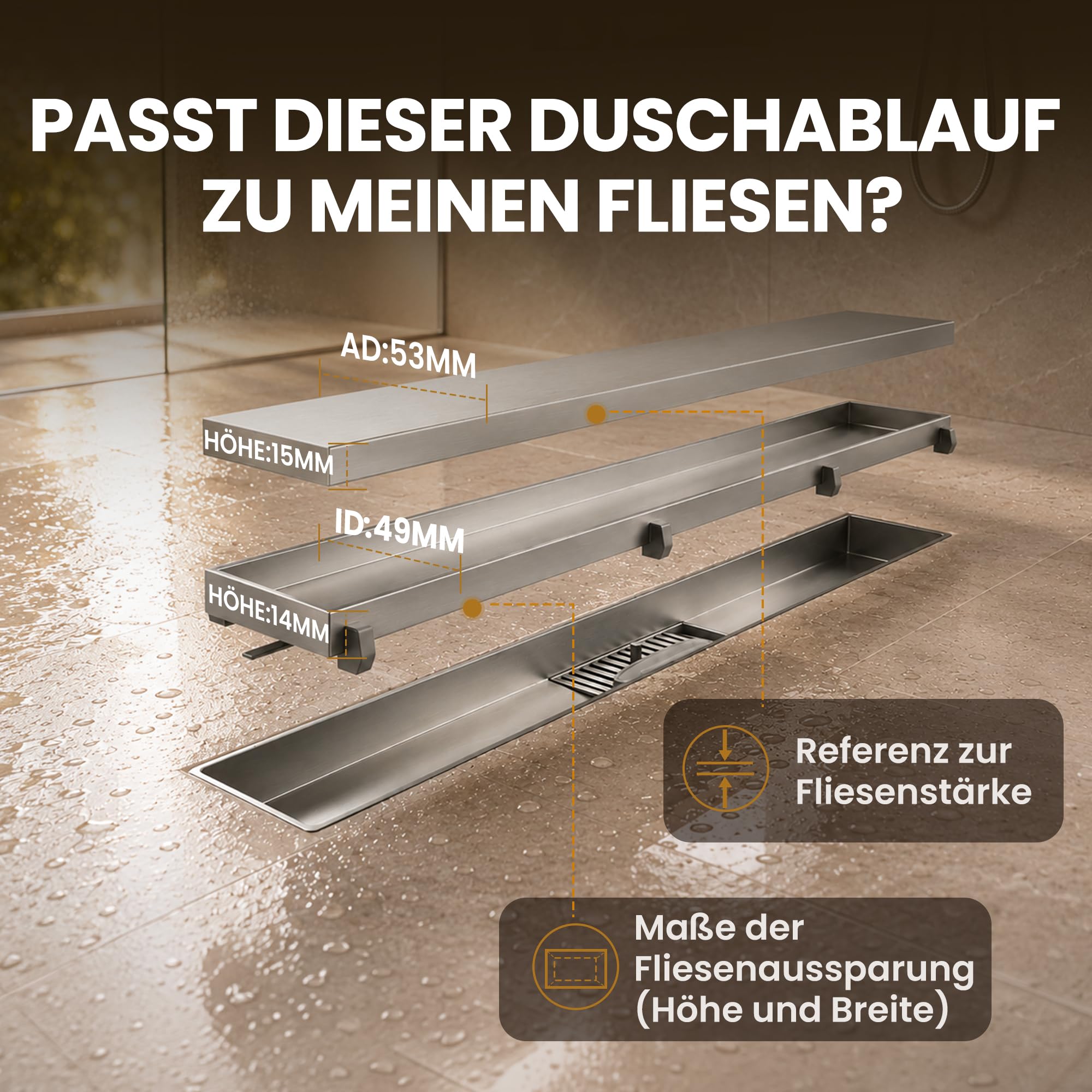 Befliesbar Duschrinne 80 cm | AISI 304 Edelstahl Duschablauf mit Geruchsfreiem Siphon, Haarfilter, Barrierefreiem Design für Bodengleiche Dusche