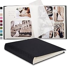 Large DIY Scrapbook Photo Album 100 pages with Writing Space for 3x5 4x6 5x7 6x8 8x10 Pictures for Baby Wedding Family Children Anniversary Photo Album (Black)