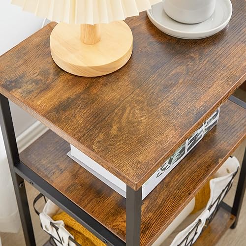 Miniatura 8 de IBUYKE Mesa auxiliar, mesa auxiliar de 3 niveles, mesita de noche industrial pequeña con estante de almacenamiento, para dormitorio, sala de estar,