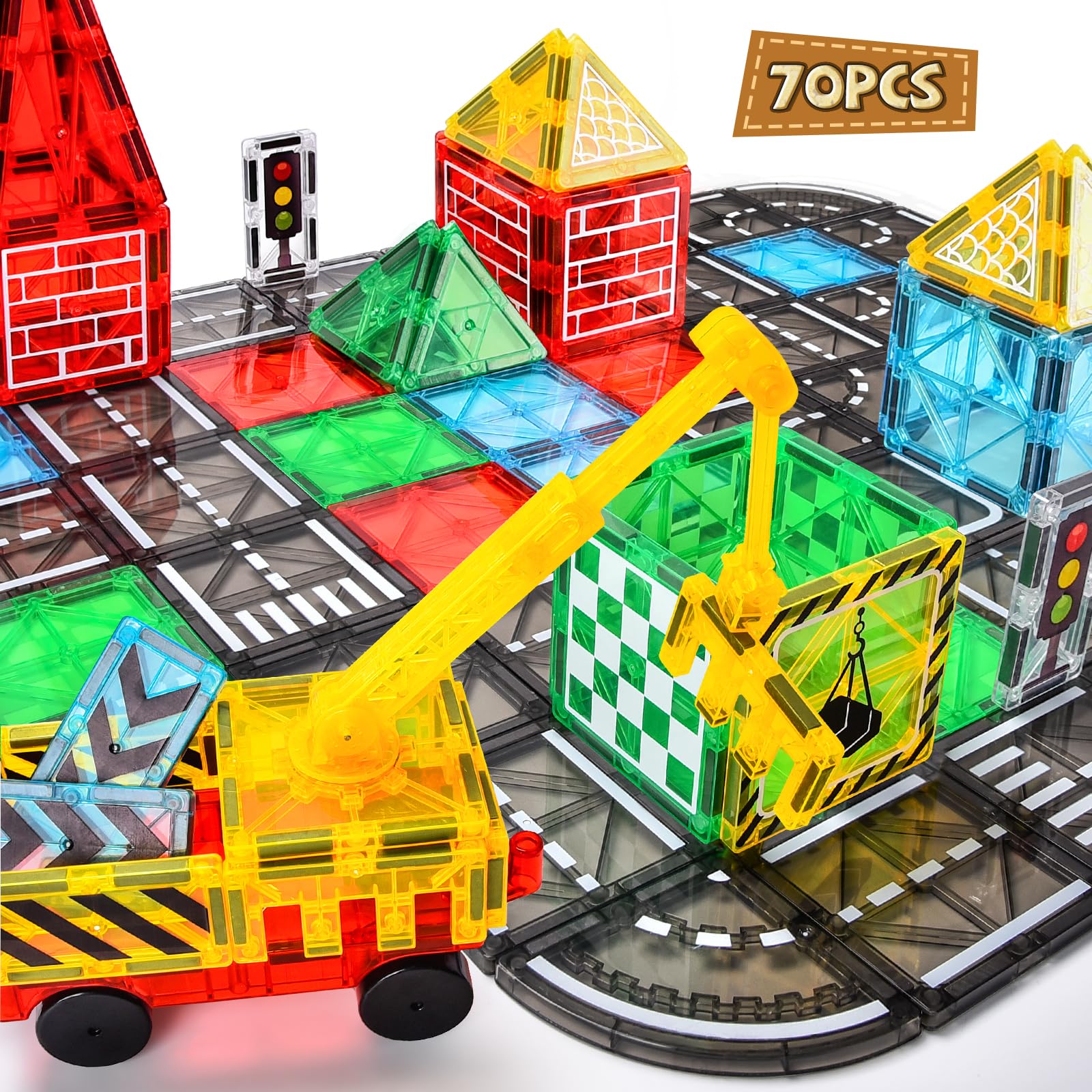 BuzzoXerex Magnetische constructie, 70 stuks, magnetische tegels, educatief magnetisch bouwblok, cadeau voor meisjes, jongens, 3, 4, 5, 6 jaar (70 stuks