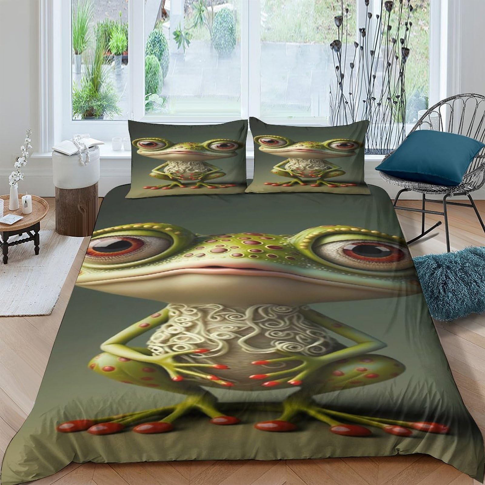 Ctjqhvkz Style-2 3D Printed Cartoon Frog Fitted Sheet Microfiber Soft Breathable Funny Animal Bed Cover For Bedroom Dorm Decor Single（135X200cm）