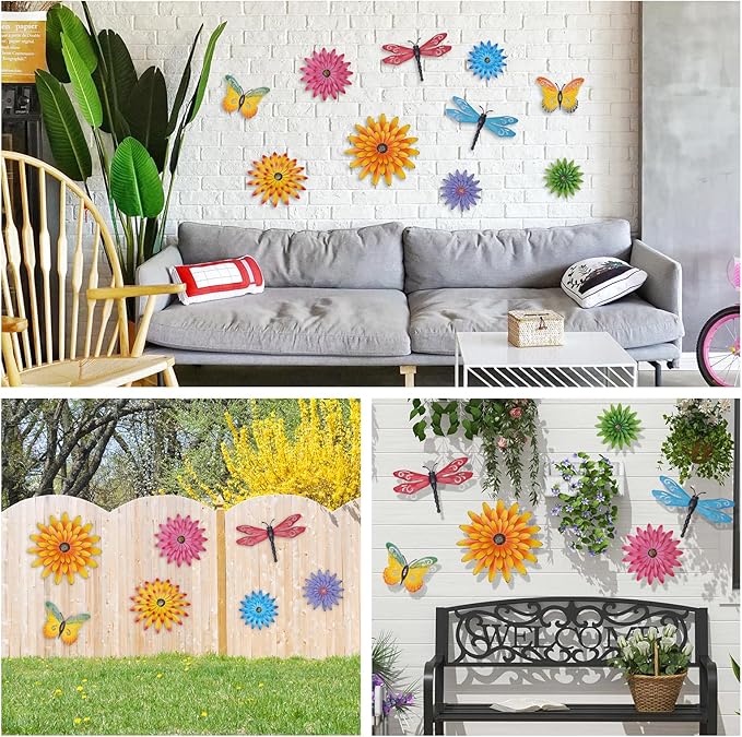 Decoración de Pared Metálica 3D 10 Piezas Mariposa Flor Exterior miniatura 6