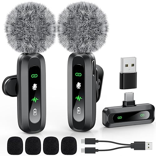 USB C Lavalier Microphone Wireless Mini Mic for Type-C Android Phone/Tablet/PC Video Recording Clip-on Mics with Rotatable Clip&Denoise Recording, Ideal for Vlog Tiktok Youtube Podcast Content Creator - Black Mic for USB C